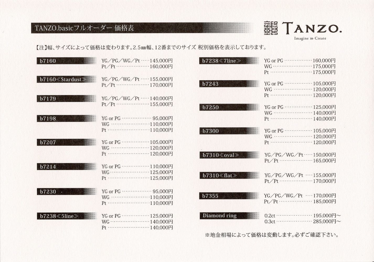 TANZO指輪価格表